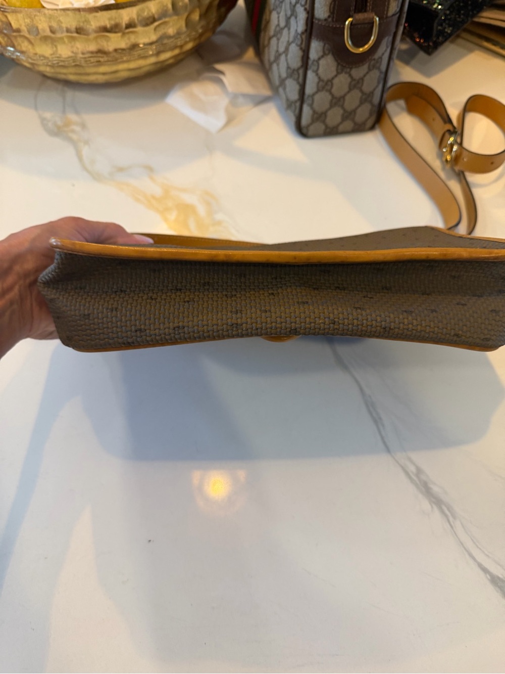 Yves Saint Laurent Brown Canvas Envelope Crossbody with Tan Trim - Picture 6 of 8